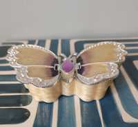 Szkatułka na biżuterię puzderko masa perłowa motyl motyle Butterfly