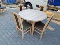 Nowe: Stół okrągły + 4 krzesła, sonoma + zieleń antyczna,  dostawaPL