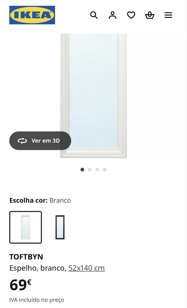 Espelho branco 52x140 cm