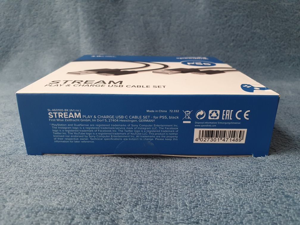 Nowy Zestaw Kabli Speed Link STREAM Play & Charge USB-A USB-C 3M 2SZT