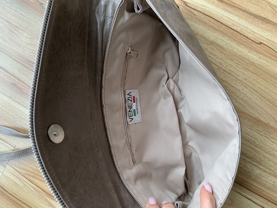 VENEZIA skórzana torebka damska szaro beżowa