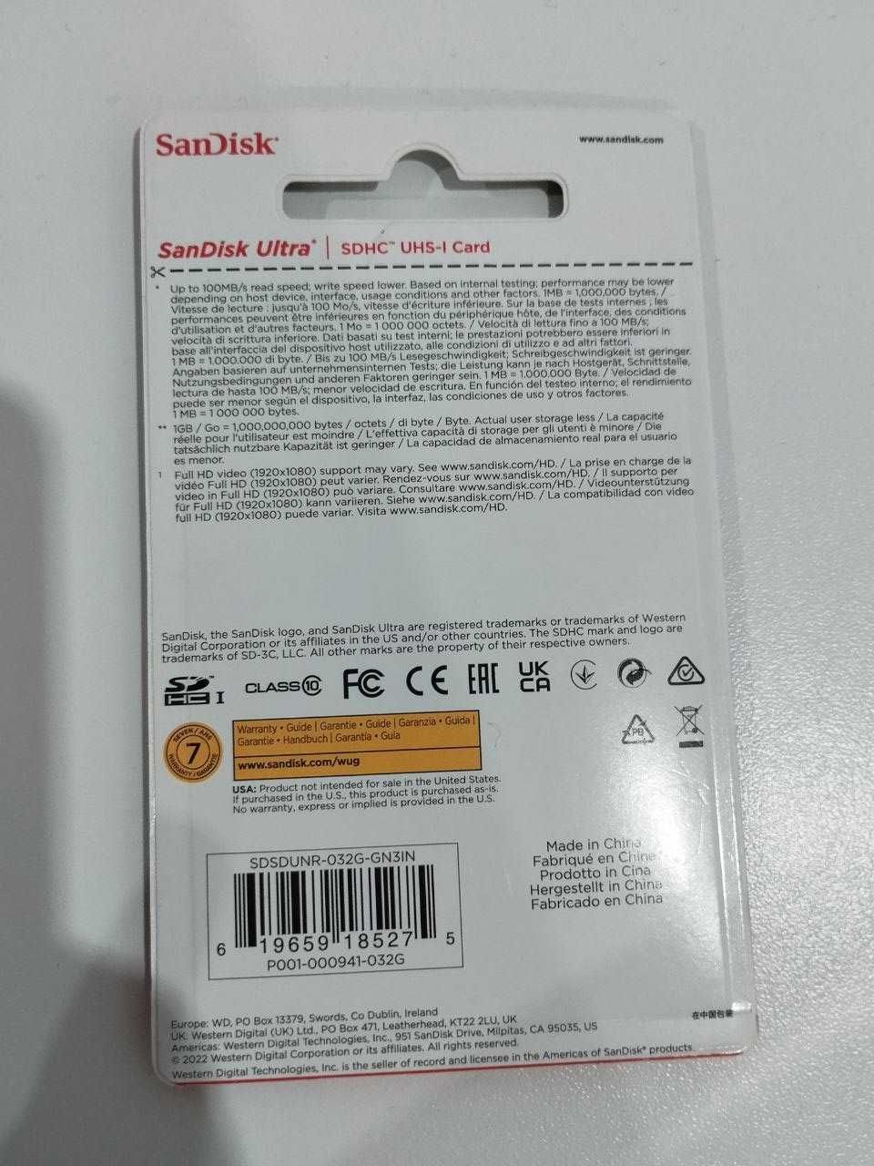 SanDisk Ultra SDHC 32 gb 100 mb/s