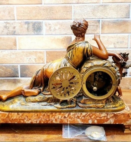 Zegar kominkowy francuski antyk XIX wiek sygnowany duży prezent