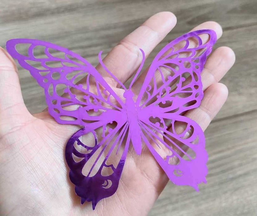 Ozdobne Duże Motyle 3D Fiolet Intensywna Purpura 12 szt naklejki