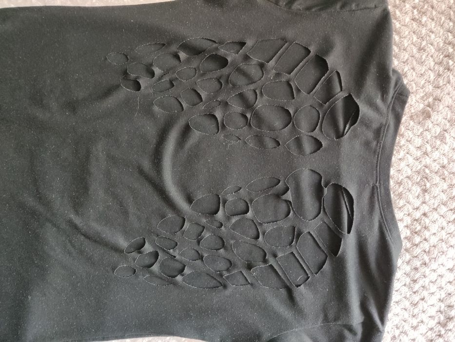 Czarna bluzka skrzydła anioła transparentna tshirt L 40