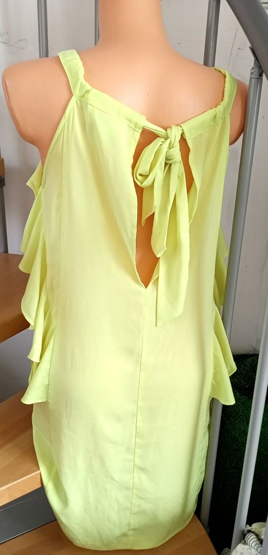 Sukienka letnia wiązana cytrynowa falbany H&M