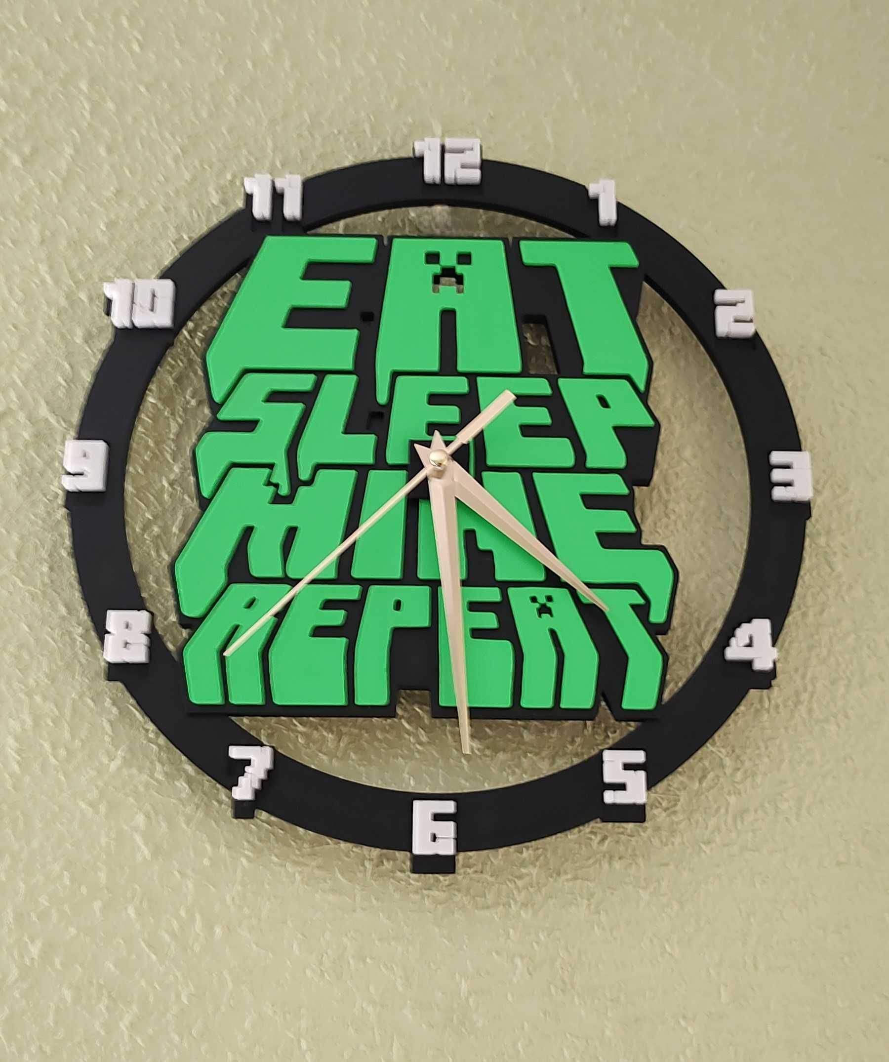 Zegar ścienny Minecraft - "Eat Sleep Mine Repeat"