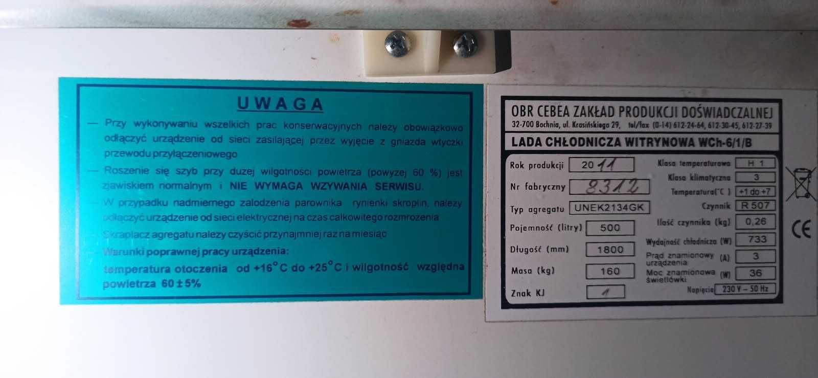 Lady witrynowa chłodnicze WCh-6/1/B - Warszawa