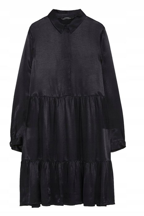 zara sukienka oversize koszulowa premium czarna babydoll S jedwab