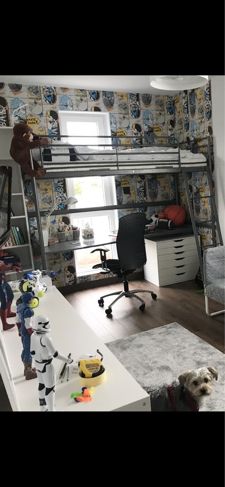 Łóżko piętrowe metalowe antresola Ikea SVARTA biurko