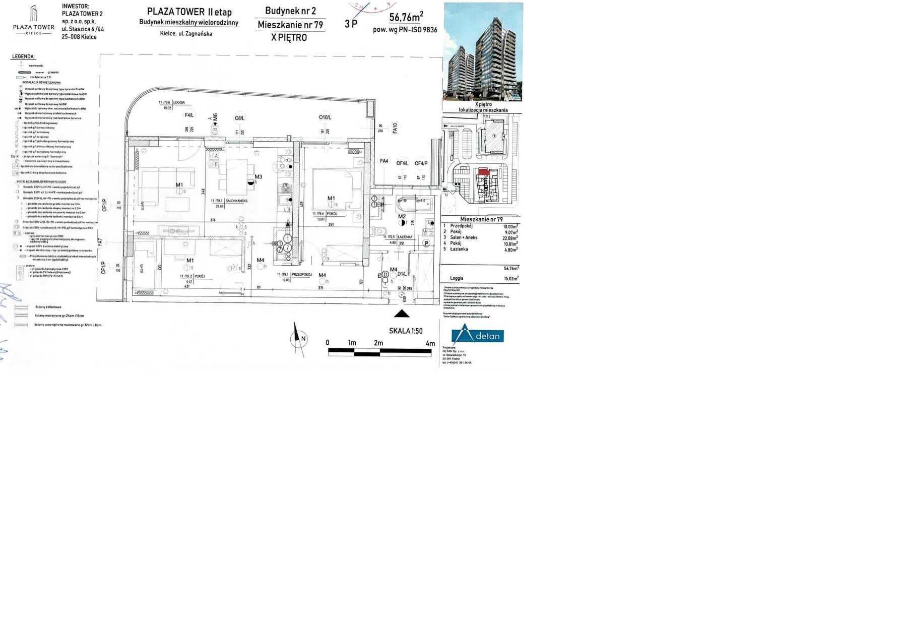 APARTAMENT PLAZA TOWER II piętro  X  pow. 56,76, M3