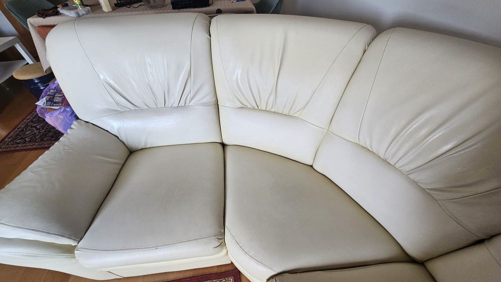 Sofa de canto em pele 6 lugares branco