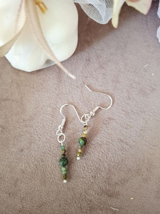 Kolczyki handmade srebro z naturalnych kamieni turkus afrykański