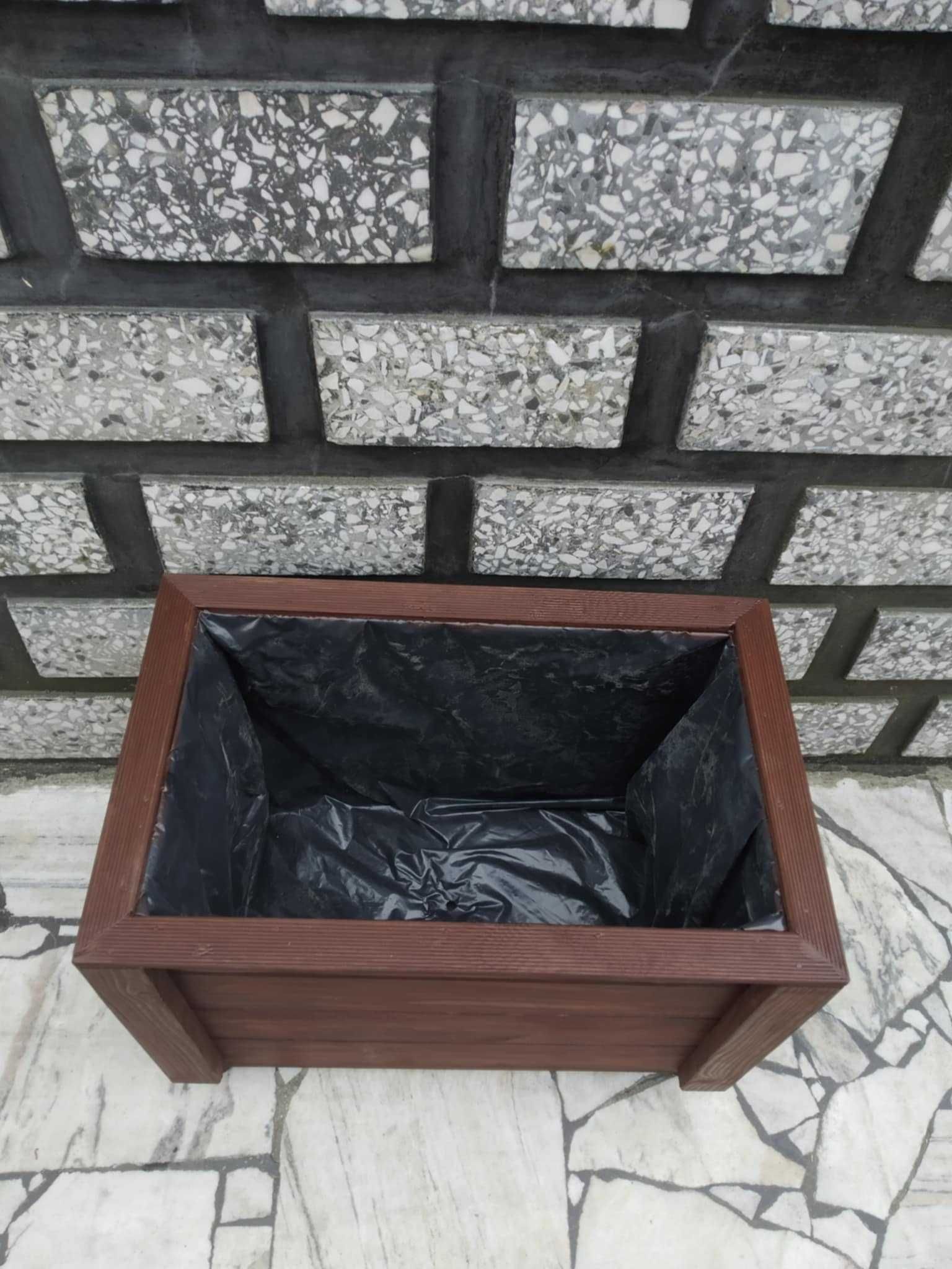Solidne Donice Ogrodowe z Drewna Brązowe – Długie 56cm – Odbiór Rumia
