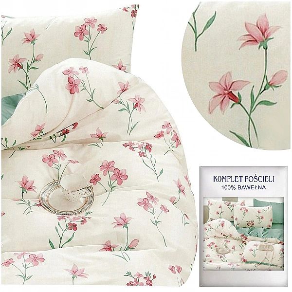 Pościel 200x220/3 części Satyna Bawełniana Aida Komplet 2x Poszewka