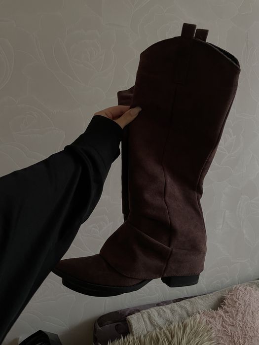 сапоги замш, коричневі 37