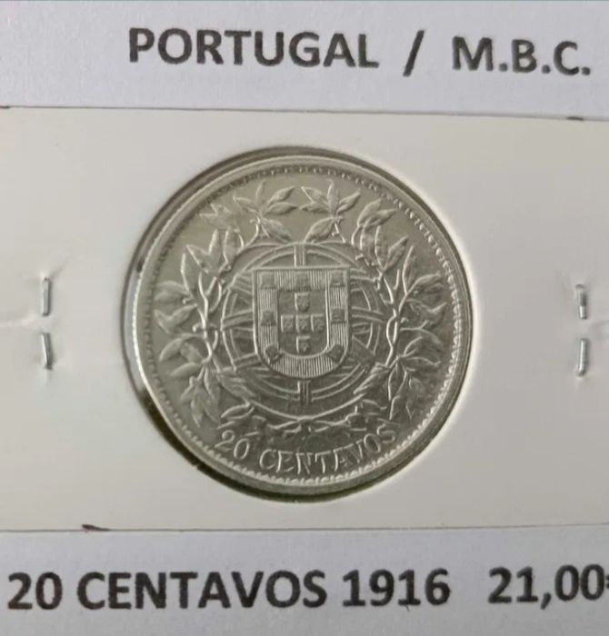 4 Moedas de 20  centavos da primeira República Portuguesa