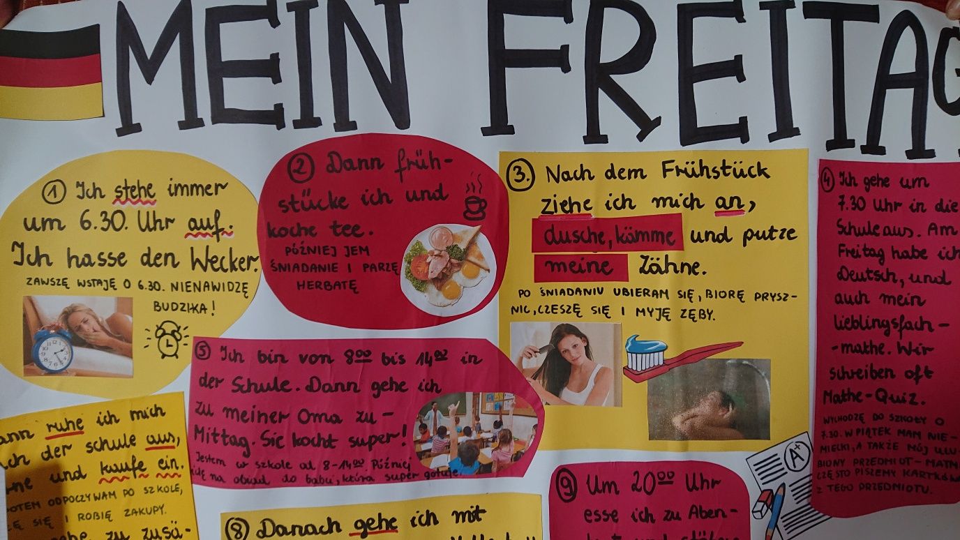 Plakat na język niemiecki czas wolny hobby szkoła