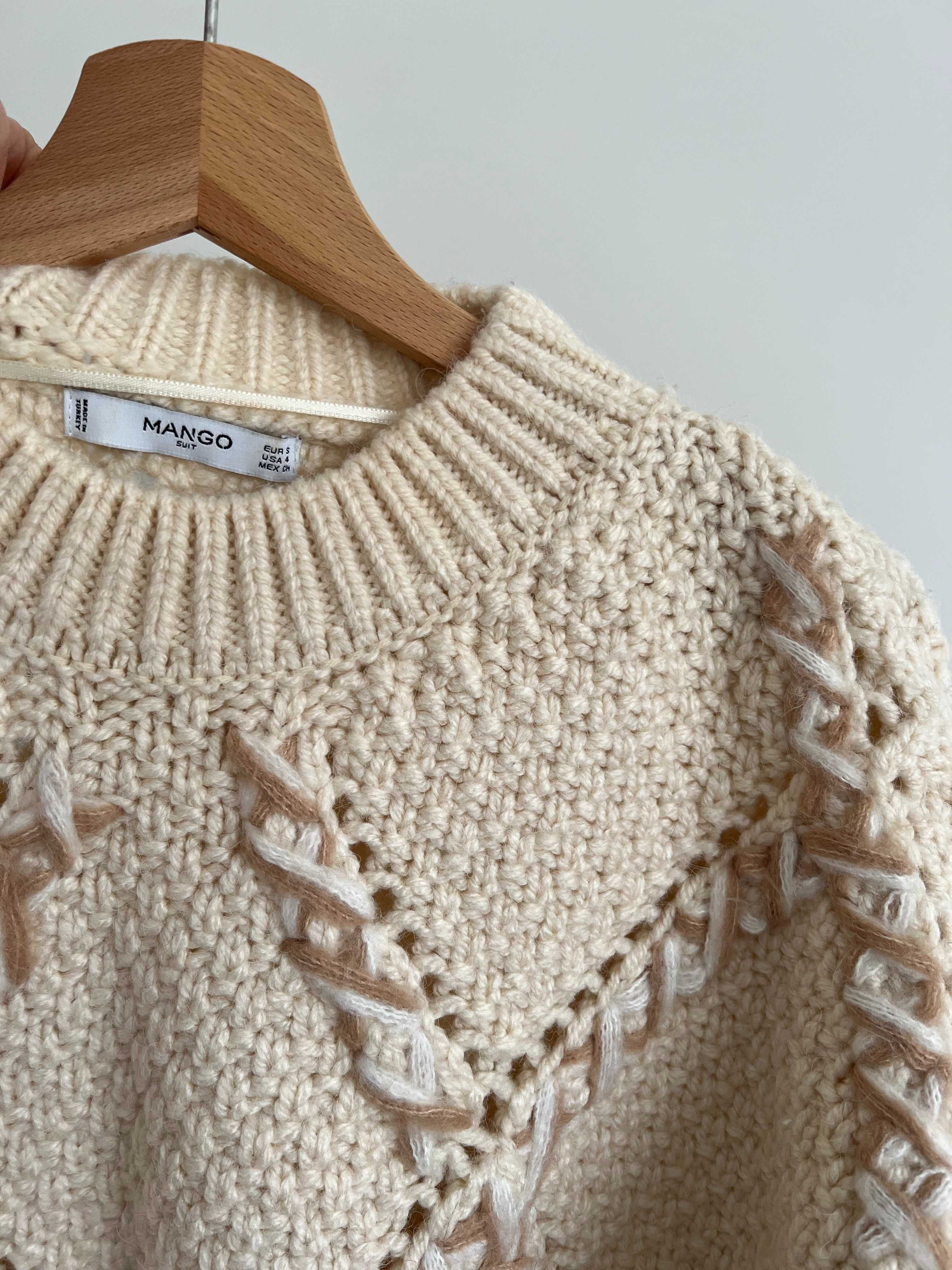 Sweter Mango L frędzle gruby splot Mango 40