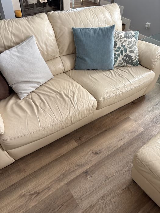 Sofá de pele 3 lugares beje Divani & Divani