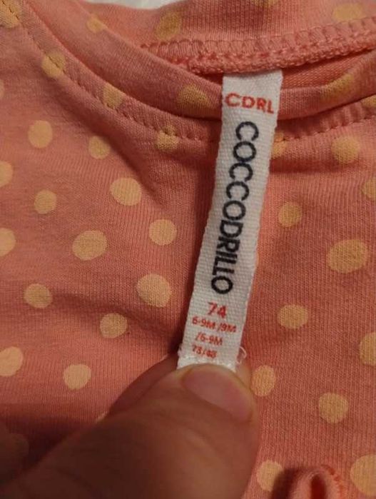 Sukienka Morelowa w Pomarańczowe Groszki Coccodrillo r. 74 (6-9 msc.)