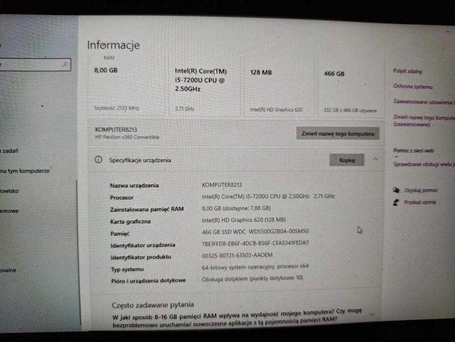 Laptop dotykowy HP Pavilion x360 model 13-u154nw