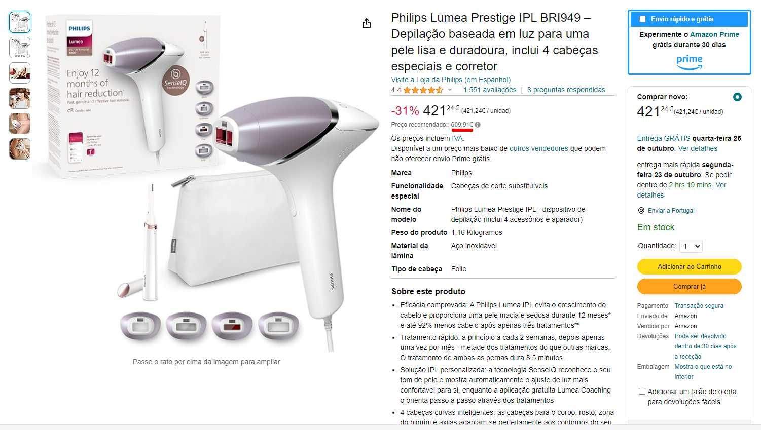 Philips Lumea Prestige BRI949 Edição Especial de Beleza