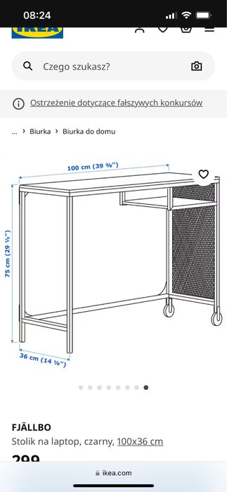 Biurko FJALLBO Ikea w stylu loftowym tez jako konsola