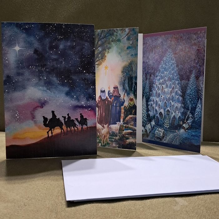 Trzy kartki okolicznościowe z kopertami