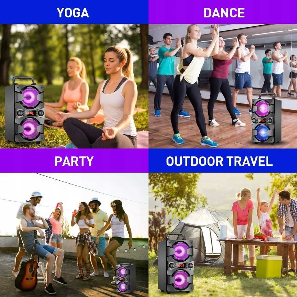 TENMIYA A20 – głośnik Bluetooth z mikrofonem, LED i radiem FM 60W