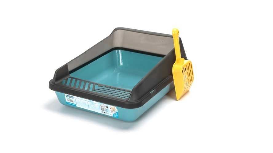 Kuweta dla kota niebieska otwarta na żwirek plus łopatka