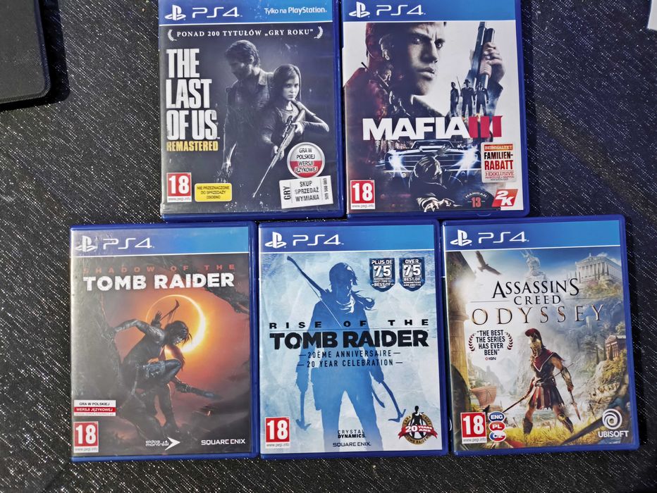 Gry PS4 - Tomb Raider 2 części, A.C Odyssey, The Last of Us, Mafia 3