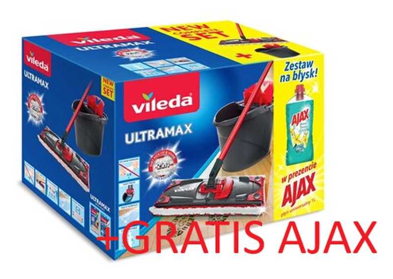 Zestaw Mop i wiadro-wyciskacz Vileda Ultramax +Płyn Ajax Gratis