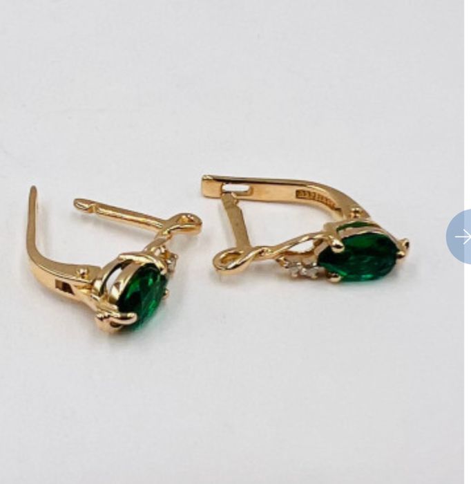 Сережки з діамантами та гідротерм.смарагдами 585
