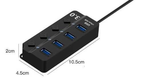 USB 3.0 концентратор на 4 порти Чорний USB-хаб HUB з вимикачами