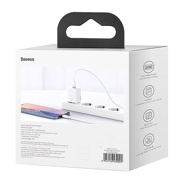 Baseus Super Si 1C szybka ładowarka USB Typ C 20 W Power Delivery biał