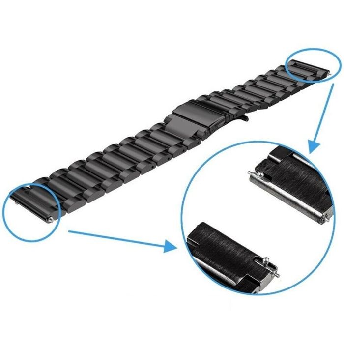 Bracelete Metal Maciça Preto Matte 18mm 20mm 22mm Fecho Báscula