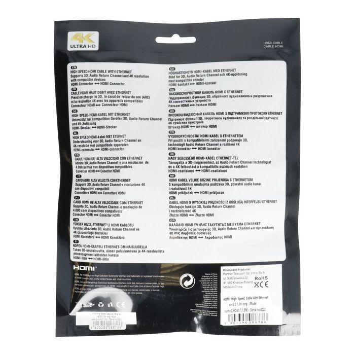 Kabel HDMI do HDMI 4K 60Hz High Speed with Ethernet wer. 2.0 BLISTER