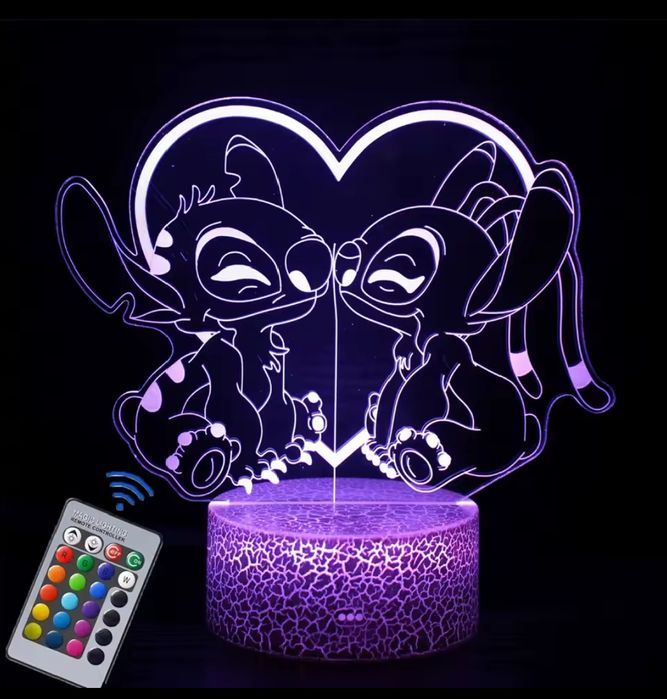 Світильник-нічник 3D Лампа Стіч з пультом 16 кольрів