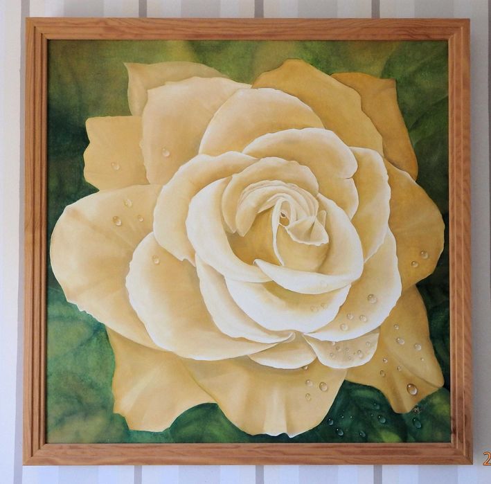 Rosa de chá - Linda pintura a óleo sobre tela.