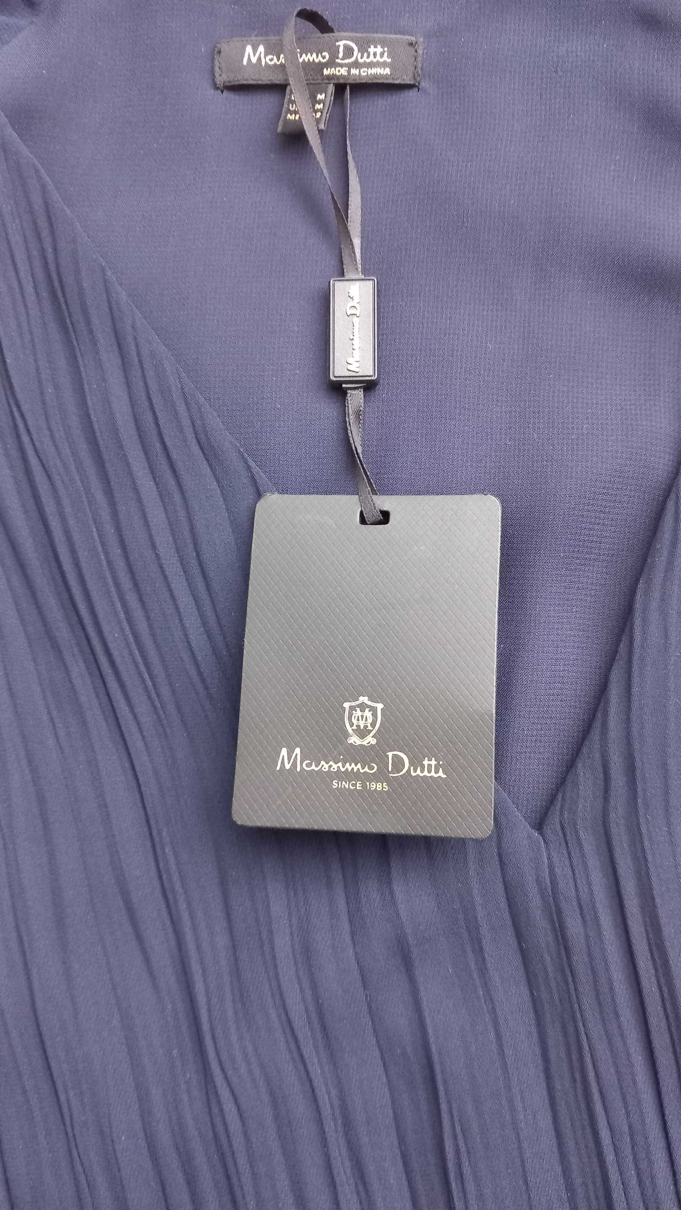Massimo Dutti długa elegancka sukienka plisowana z falbaną wieczorowa