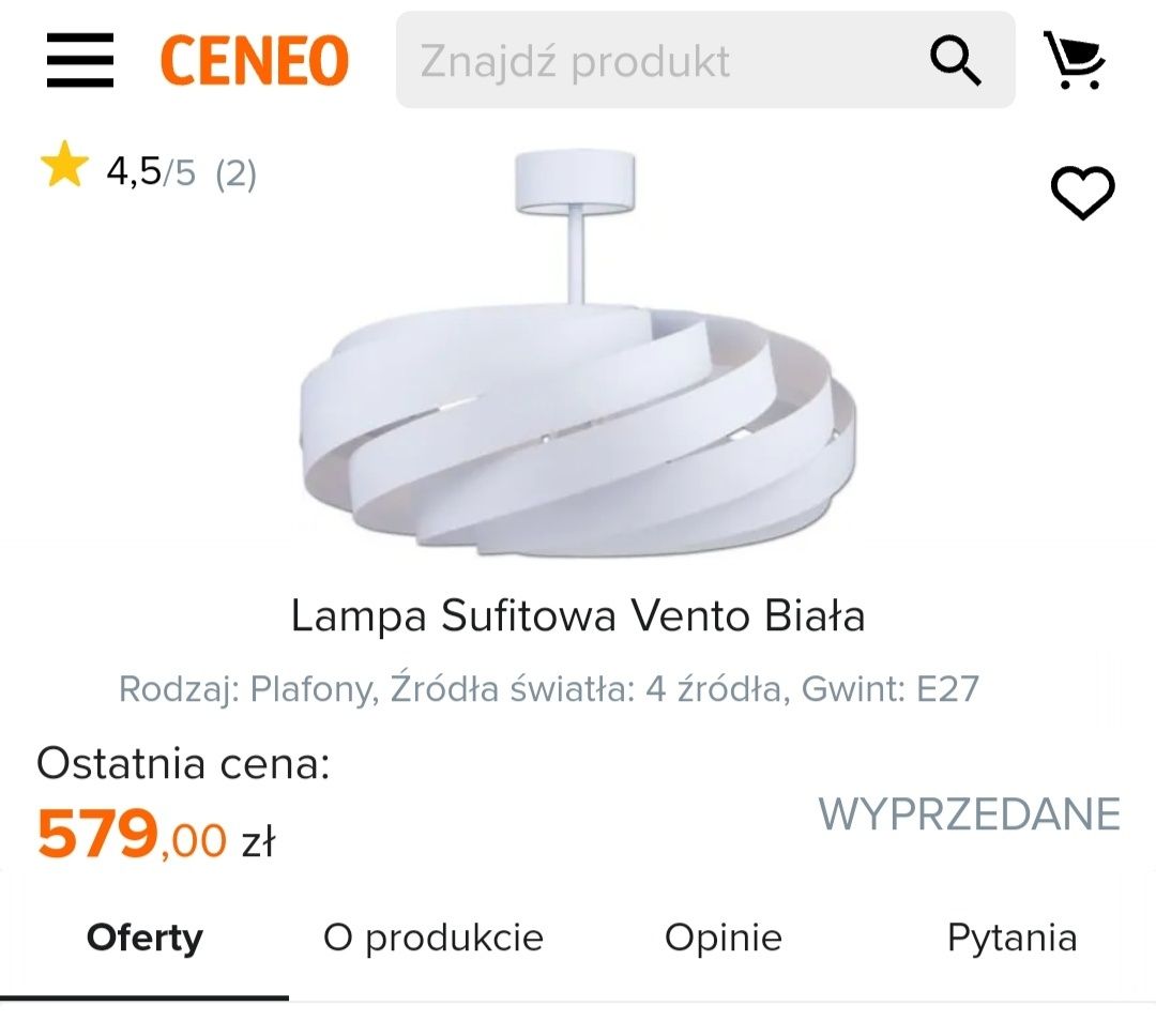 Lampa sufitowa Vento