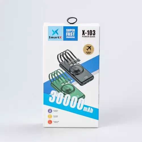 PowerBank 30000 mAh з бездротовою зарядкою Туре-С і Micro USB 4 шнури