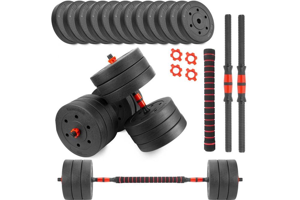 Hantle bitumiczne regulowane 2x30kg zestaw 60kg ze sztangą LUB