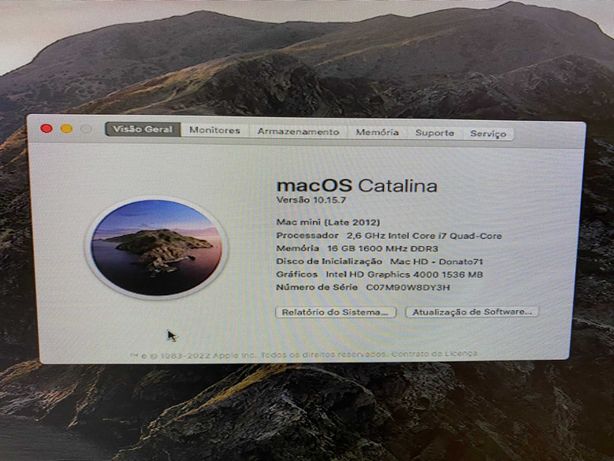 Mac Mini (Late 20212) macOS Catalina 10.15.7