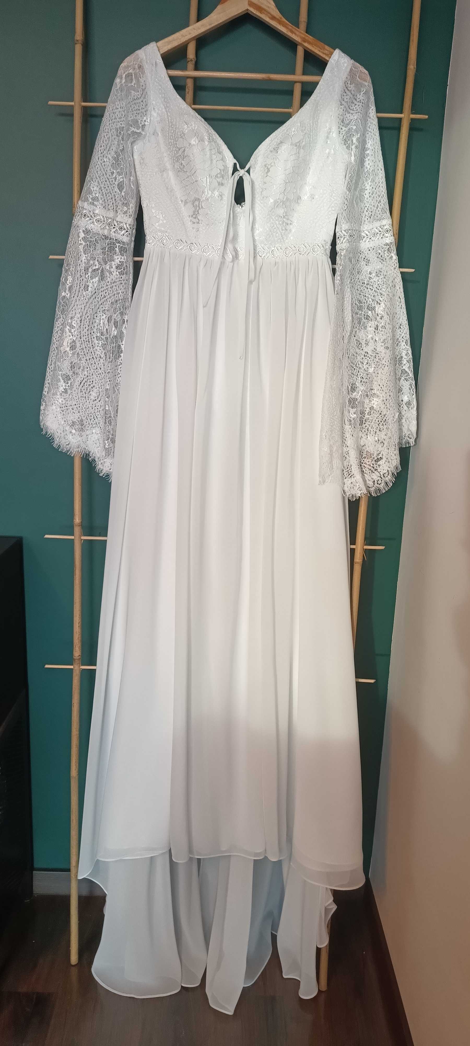 Suknia Ślubna Boho koronkowa z szyfonu