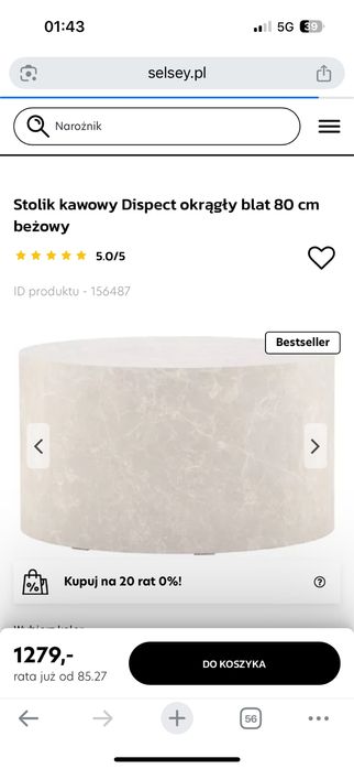 Stolik kawowy Dispect okrągły blat 80 cm beżowy