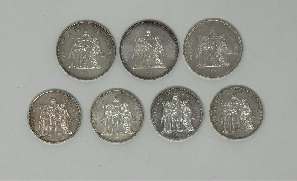 Монета серебро 1, 2, 5, 10, 50 francs, франков, 1915-16, 1962, 1966-70