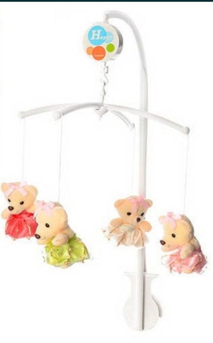 Карусель на ліжечко музична заводна з 4 плюшевими підвісками