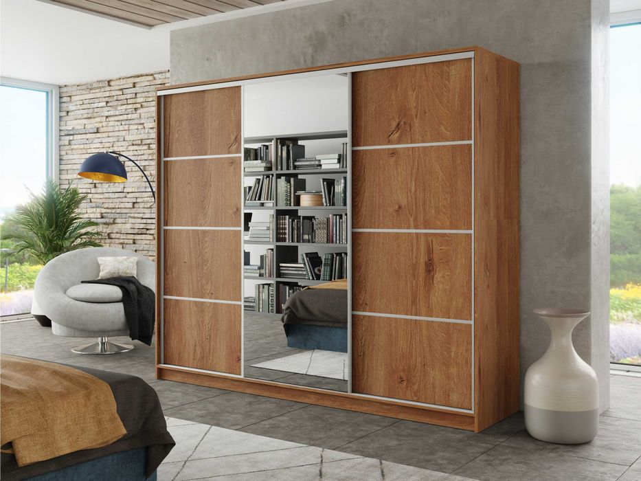 Szafa przesuwna Black 150x205x56 4xszuflada z lustrem